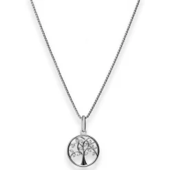 1,1mm Veneziakette rund Collier Lebensbaum 925 Silber rhodiniert 42cm Zirkonia