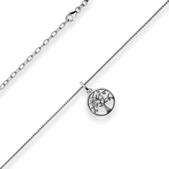 1,1mm Veneziakette rund Collier Lebensbaum 925 Silber rhodiniert 42cm Zirkonia