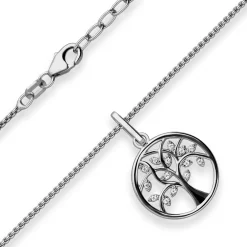 1,1mm Veneziakette rund Collier Lebensbaum 925 Silber rhodiniert 42cm Zirkonia