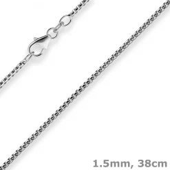 1,5mm Veneziakette rund Kette Collier Halskette aus 925 Silber rhodiniert 38cm
