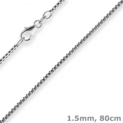 1,5mm Veneziakette rund Kette Collier Halskette aus 925 Silber rhodiniert 80cm