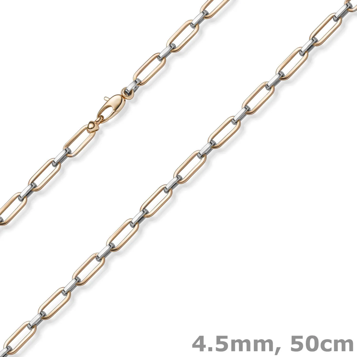 4,5mm Weit-Anker-Vierkant-Kette Halskette Collier 585 Weißgold & Rotgold 50cm