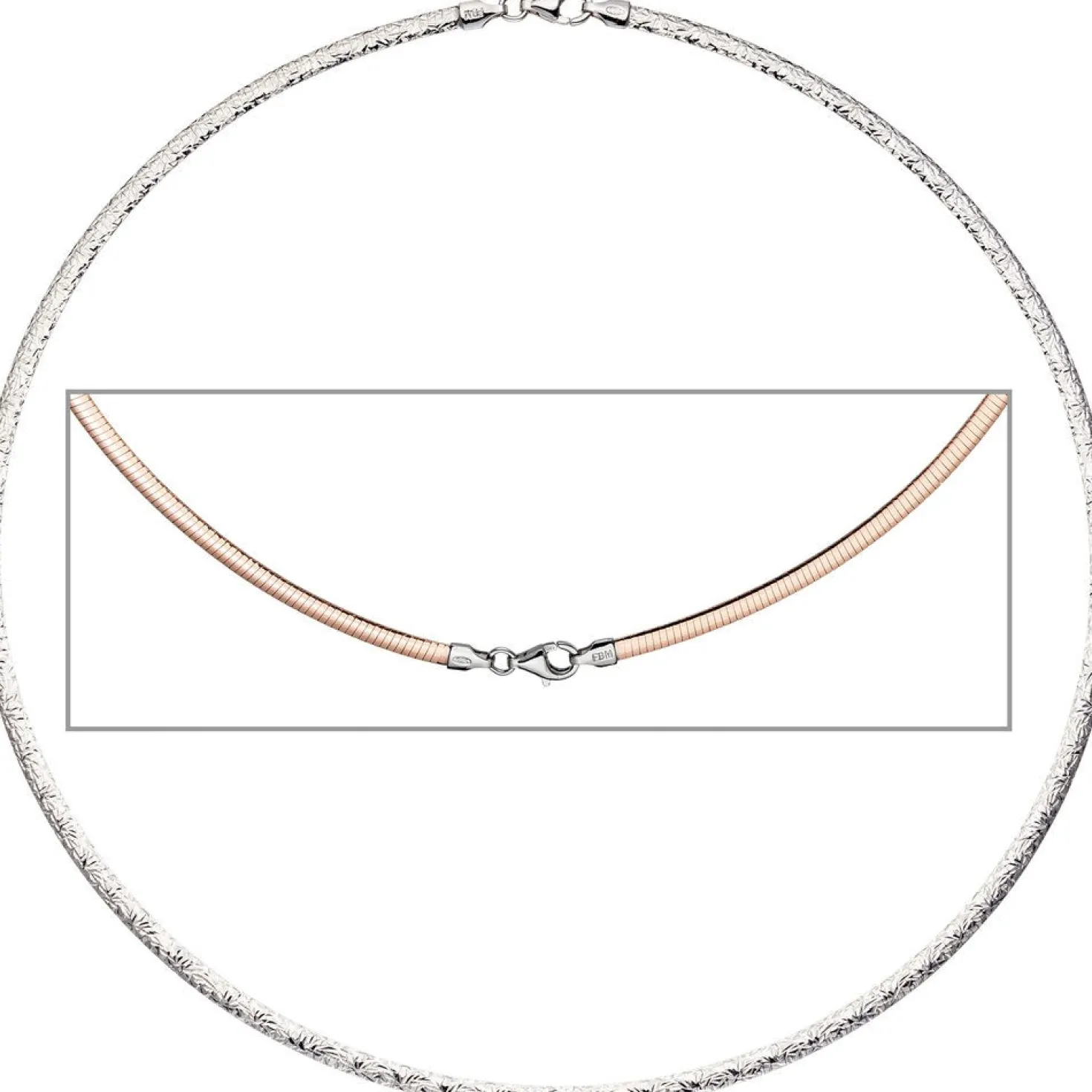 3mm Wende-Omegareif Halsreif Collier aus 925 Silber mit Muster rotvergoldet 45cm