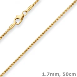 1,7mm Zopfkette Collier Halskette aus 585 Gold Gelbgold 50cm mit Zwischenöse
