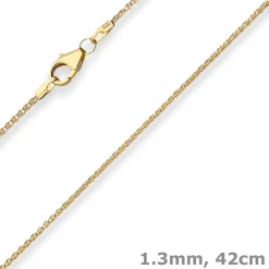 1,3mm Zopfkette Goldkette Collier Halskette aus 585 Gold Gelbgold 42cm