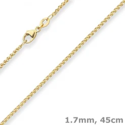 1,7mm Zopfkette Goldkette Collier Halskette aus 375 Gold Gelbgold 45cm