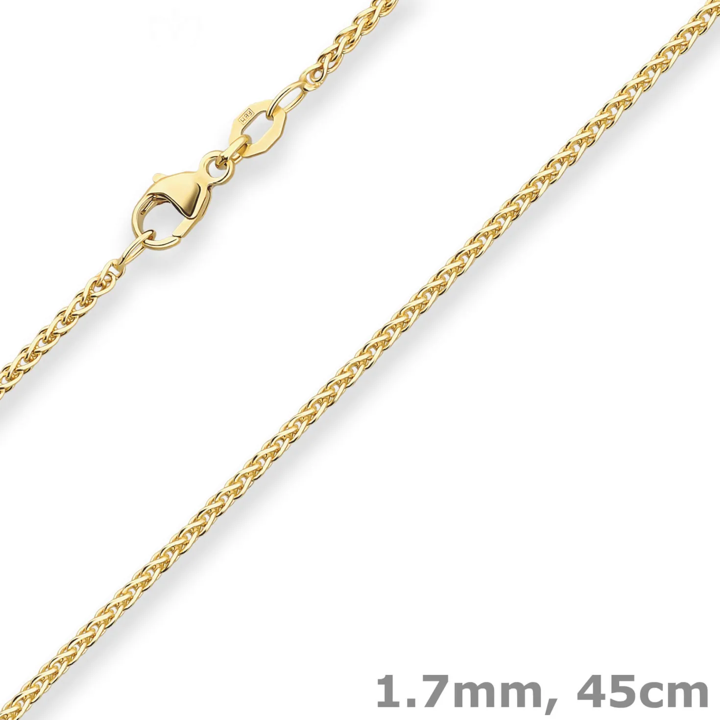 1,7mm Zopfkette Goldkette Collier Halskette aus 375 Gold Gelbgold 45cm