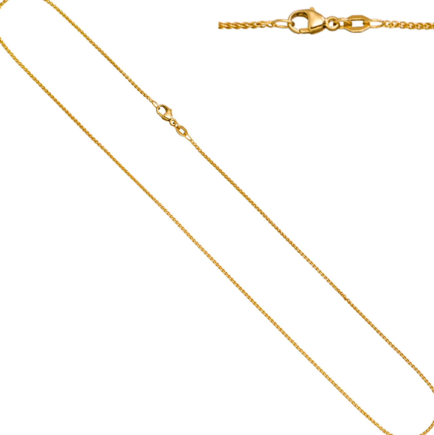1,3mm Zopfkette Halskette Collier aus 750 Gold Gelbgold 45cm