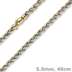 5,5mm Zopfkette Halskette Collier aus 585 Gold Gelbgold & Weißgold bicolor 45cm
