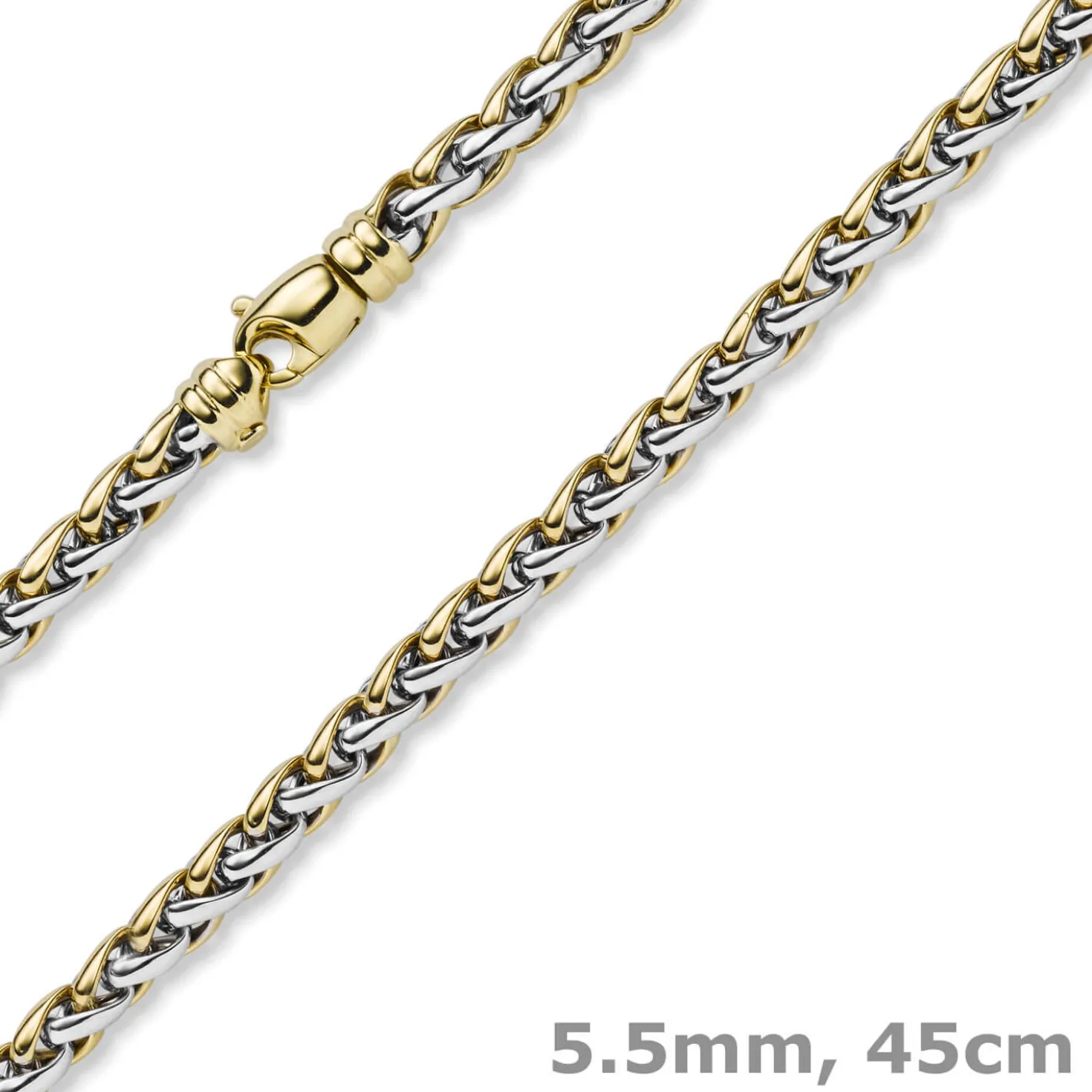 5,5mm Zopfkette Halskette Collier aus 585 Gold Gelbgold & Weißgold bicolor 45cm