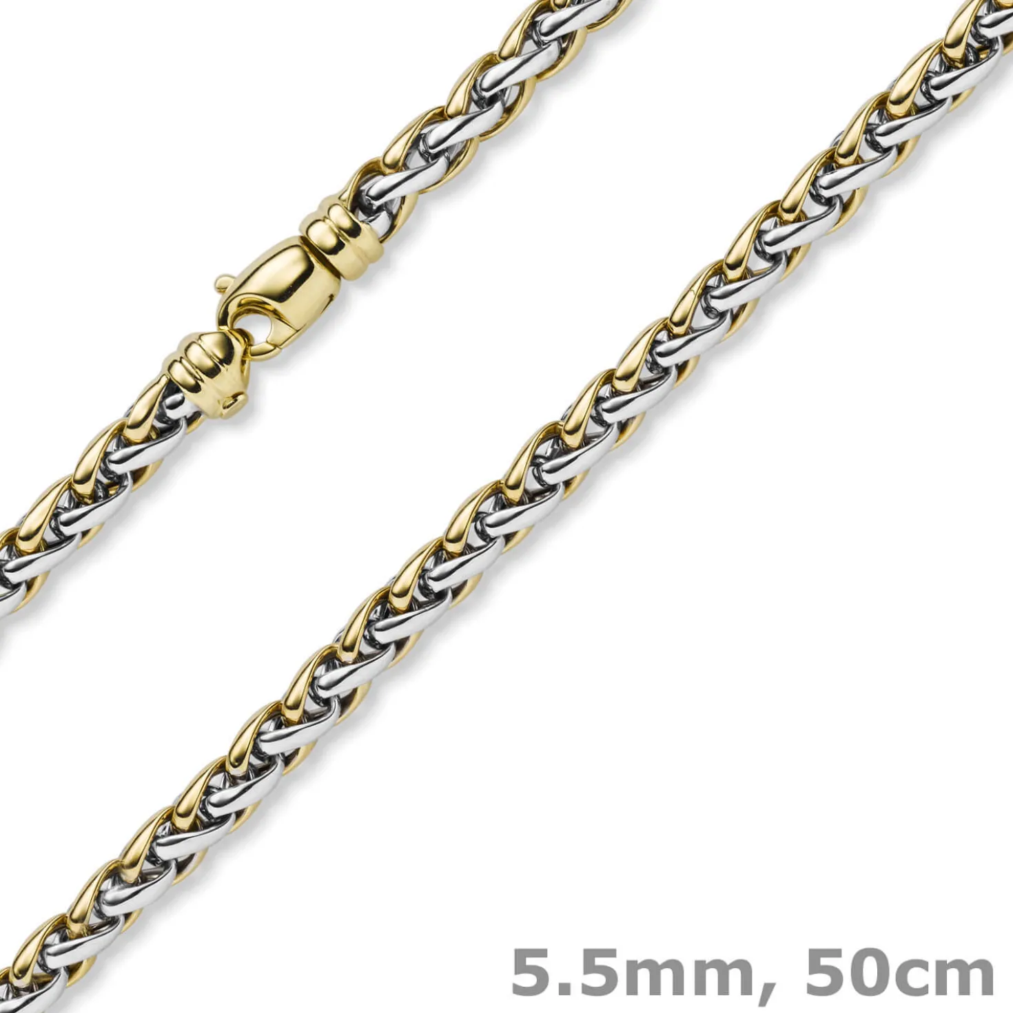 5,5mm Zopfkette Halskette Collier aus 585 Gold Gelbgold & Weißgold bicolor 50cm
