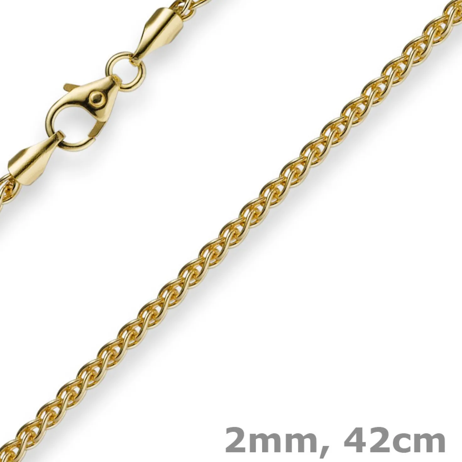 2mm Zopfkette Kette Collier aus 585 Gold Gelbgold, Goldkette, 42cm