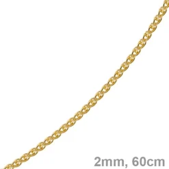 2mm Zopfkette Kette Collier aus 585 Gold Gelbgold, Goldkette, 60cm