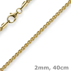 2mm Zopfkette Kette Collier aus 585 Gold Gelbgold, Goldkette, 40cm