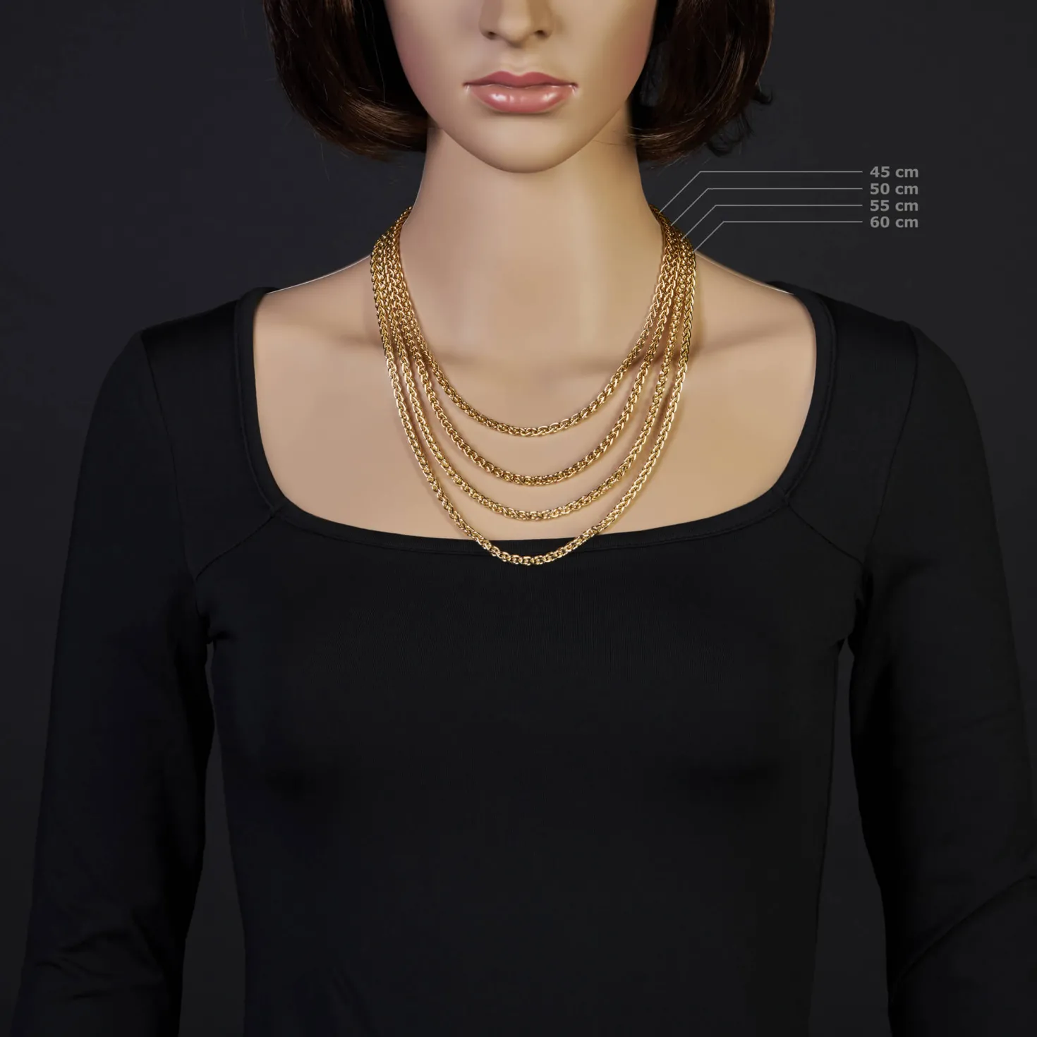 4mm Zopfkette Kette Collier aus 585 Gold Gelbgold, Goldkette, 60cm