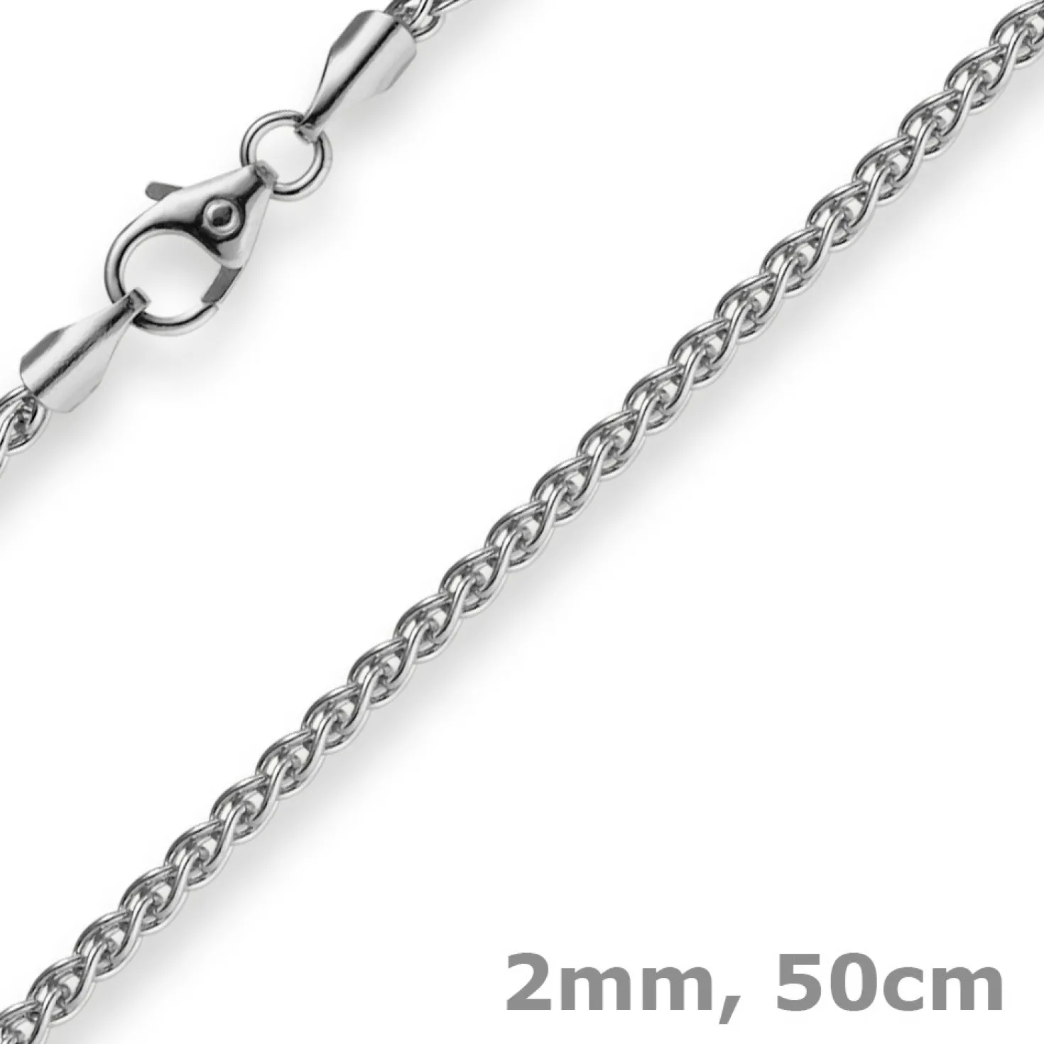 2mm Zopfkette Kette Collier aus 585 Gold Weißgold, Goldkette, 50cm