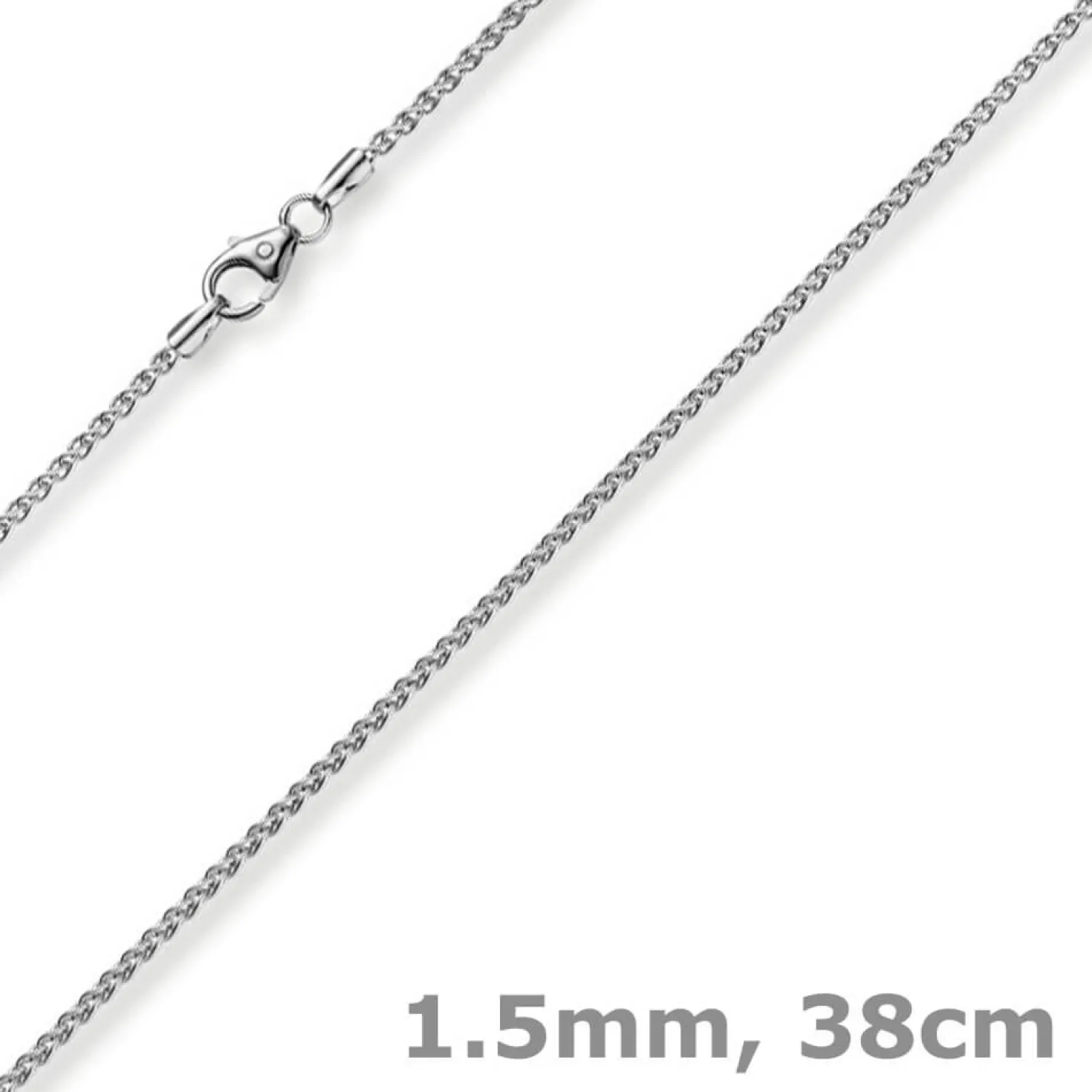 1,5mm Zopfkette Kette Collier aus 750 Gold Weißgold, Goldkette, 38cm