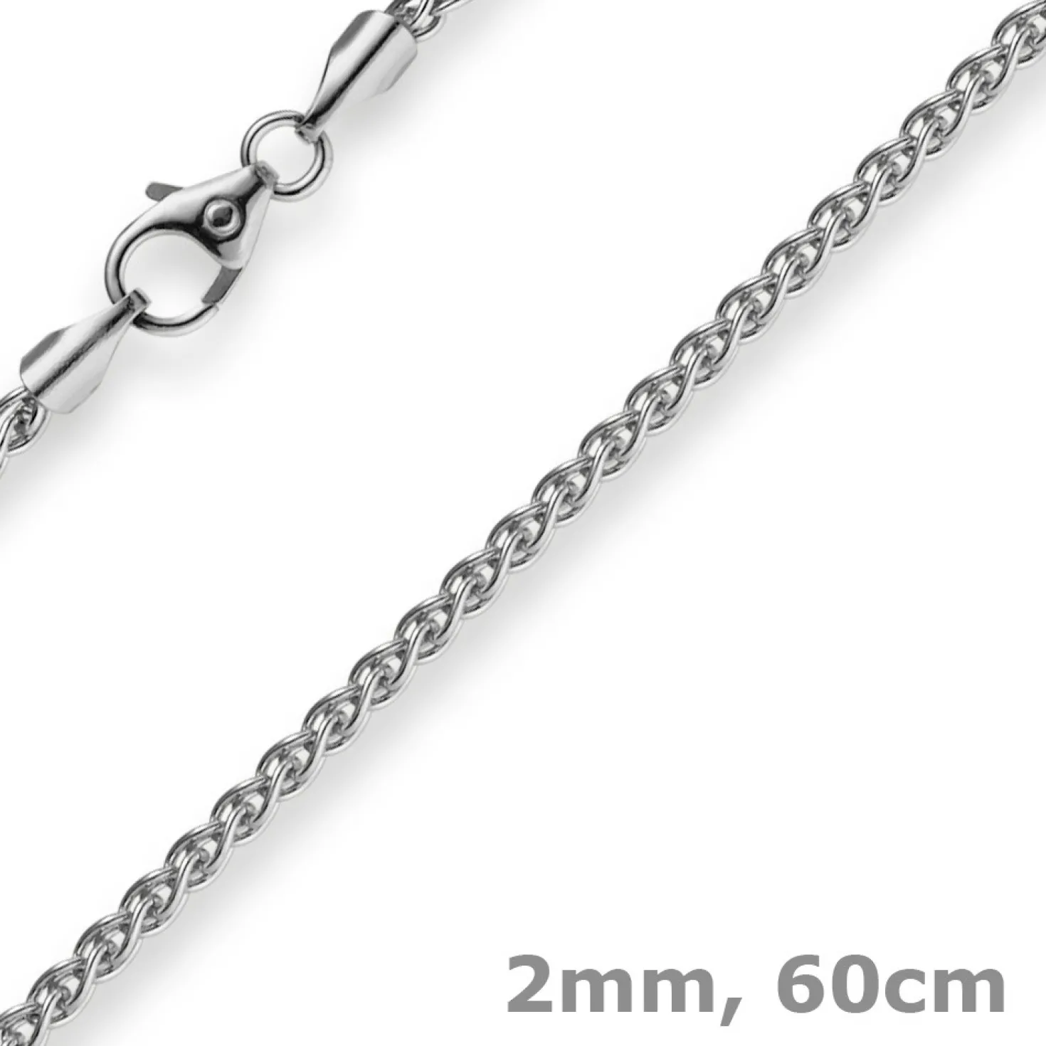 2mm Zopfkette Kette Collier aus 585 Gold Weißgold, Goldkette, 60cm
