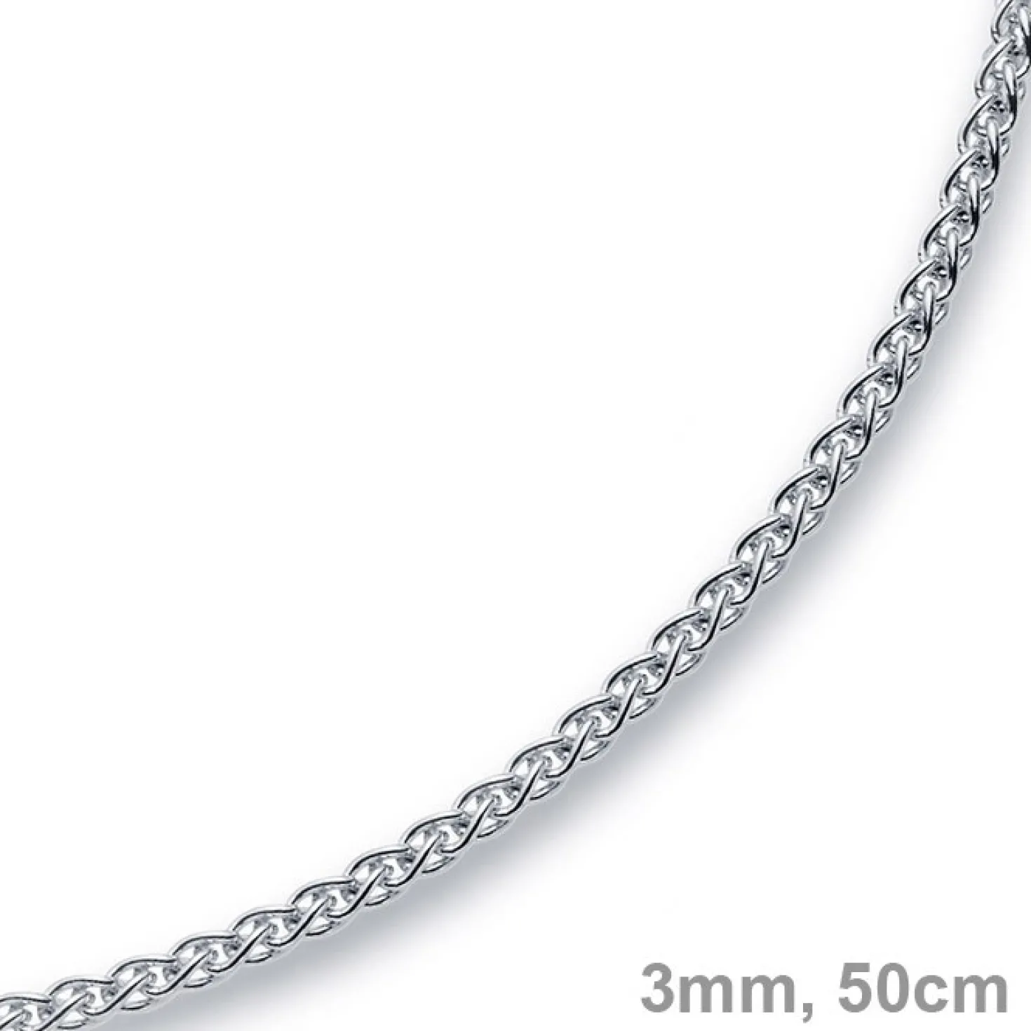 3mm Zopfkette Kette Collier aus 585 Gold Weißgold, Goldkette, 50cm