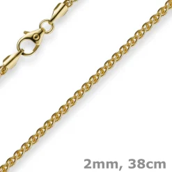 2mm Zopfkette Kette Collier, 750 Gold Gelbgold, Goldkette 38cm, Unisex
