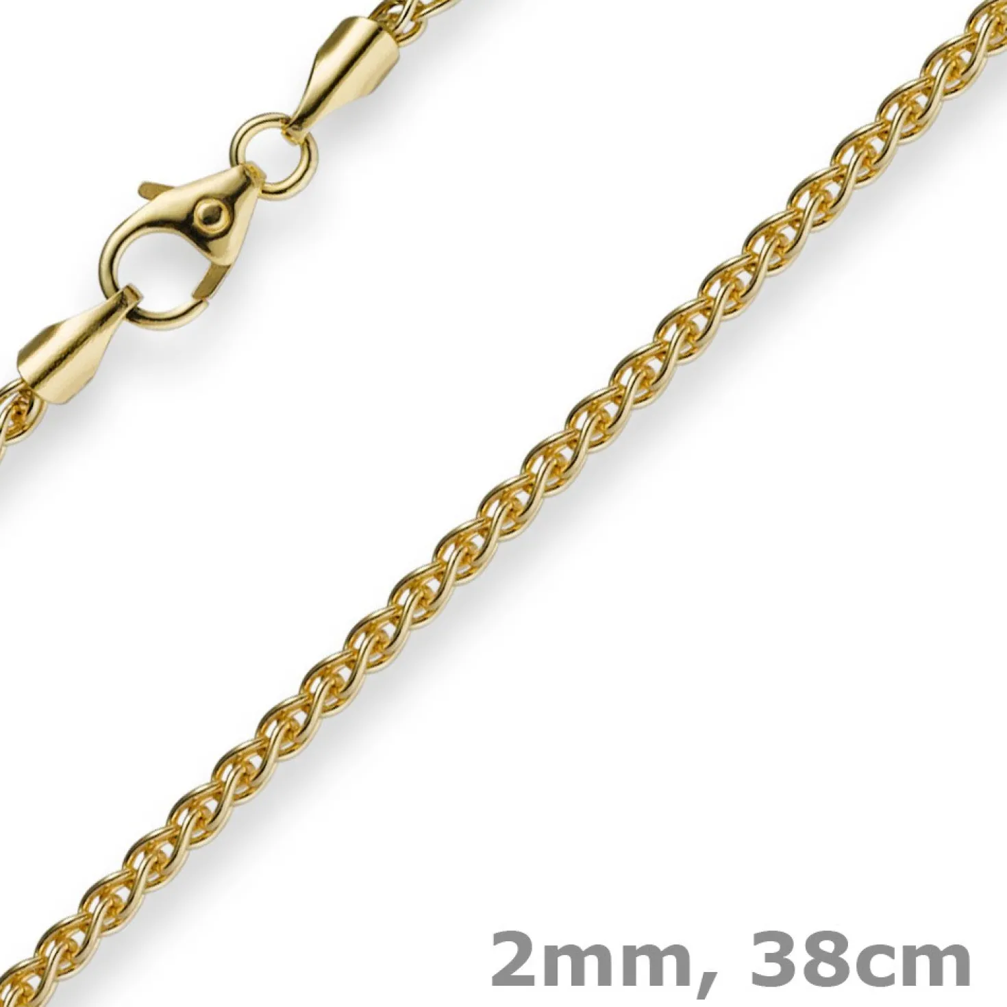 2mm Zopfkette Kette Collier, 750 Gold Gelbgold, Goldkette 38cm, Unisex