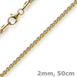 2mm Zopfkette Kette Collier, 750 Gold Gelbgold, Goldkette 50cm, Unisex