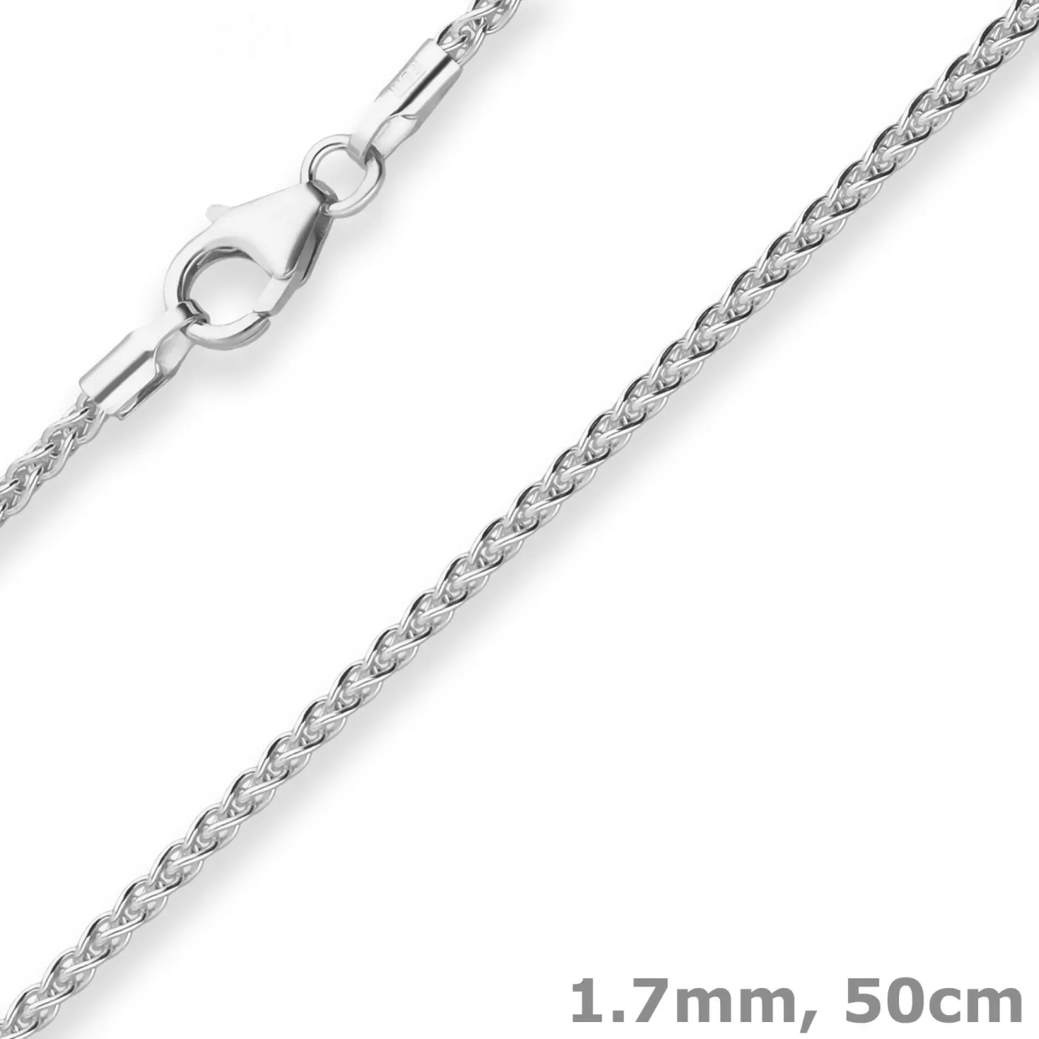 1,7mm Zopfkette Silberkette Collier Halskette aus 925 Silber 50cm