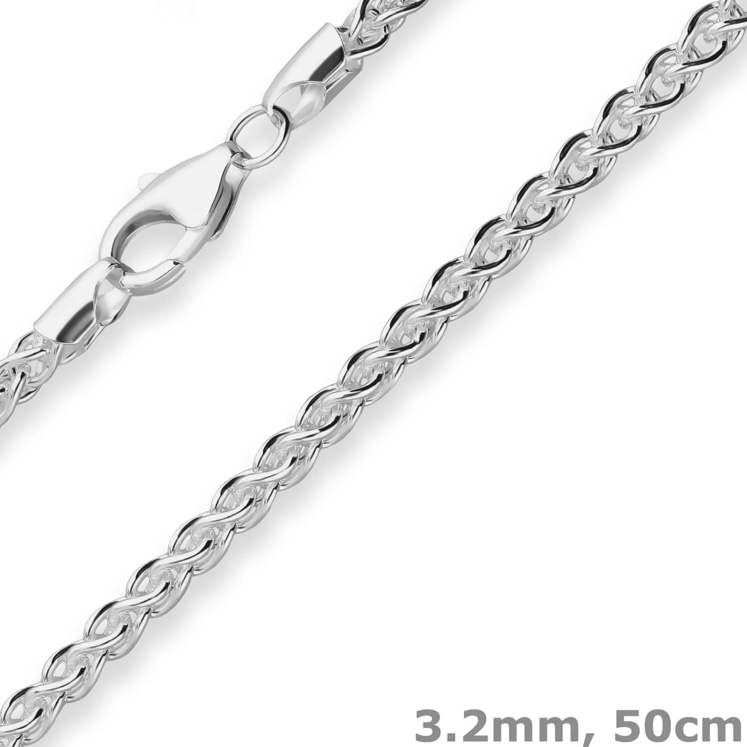 3,2mm Zopfkette Silberkette Collier Halskette aus 925 Silber 50cm