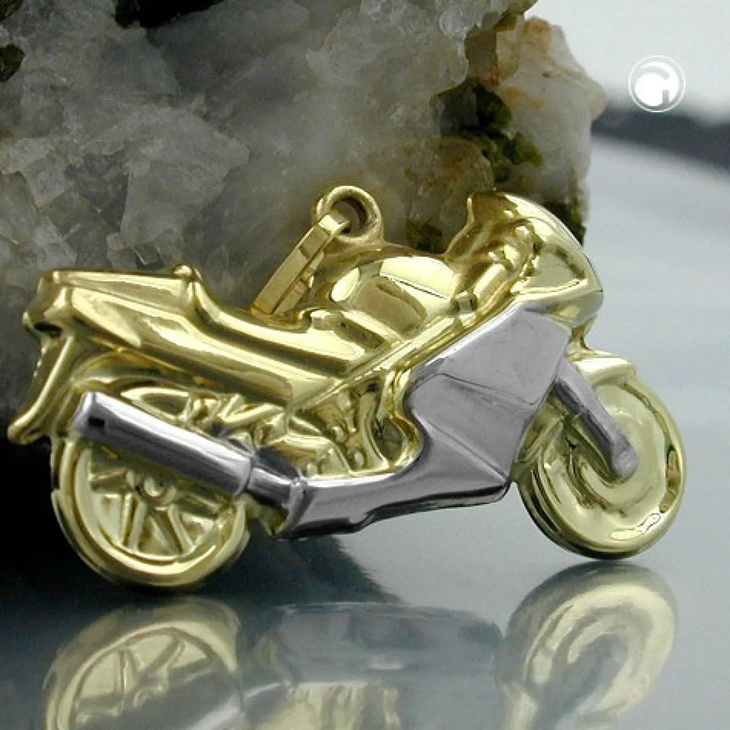 Motorrad Bike - Schmuck Anhänger 28x15mm Rennmaschine 375 Gold bicolor