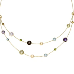 Multicolor Collier Rauchquarz Amethyst Citrin Peridot Quarz 585 Gold 45cm