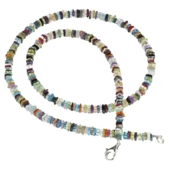Multicolor Edelstein-Kette Collier aus Achat & 925 Silber, mehrfarbig bunt, 48cm