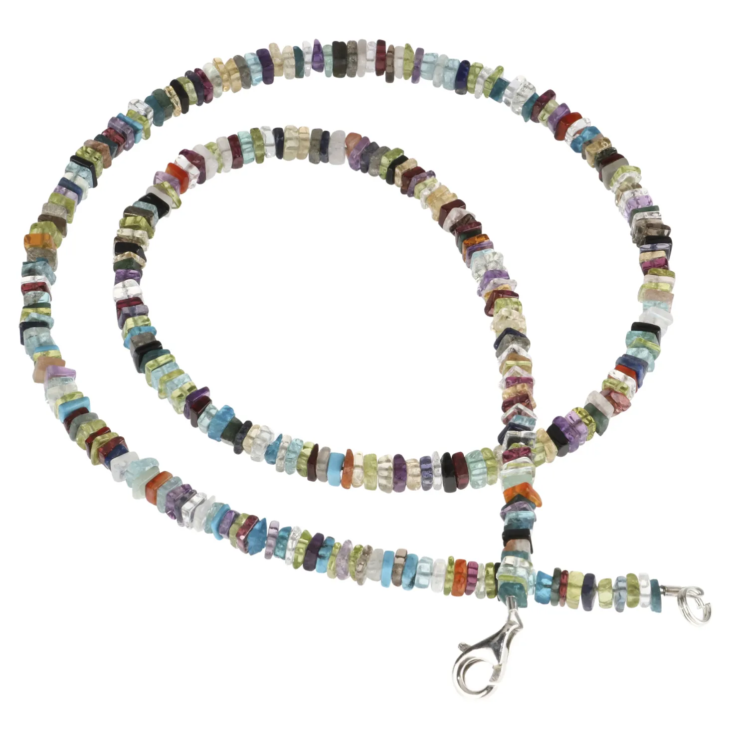 Multicolor Edelstein-Kette Collier aus Achat & 925 Silber, mehrfarbig bunt, 48cm