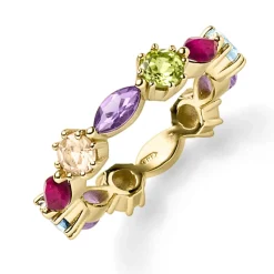 Multicolor Ring 585 Gold Gelbgold Farbsteine Blautopas Peridot Amethyst Quarz