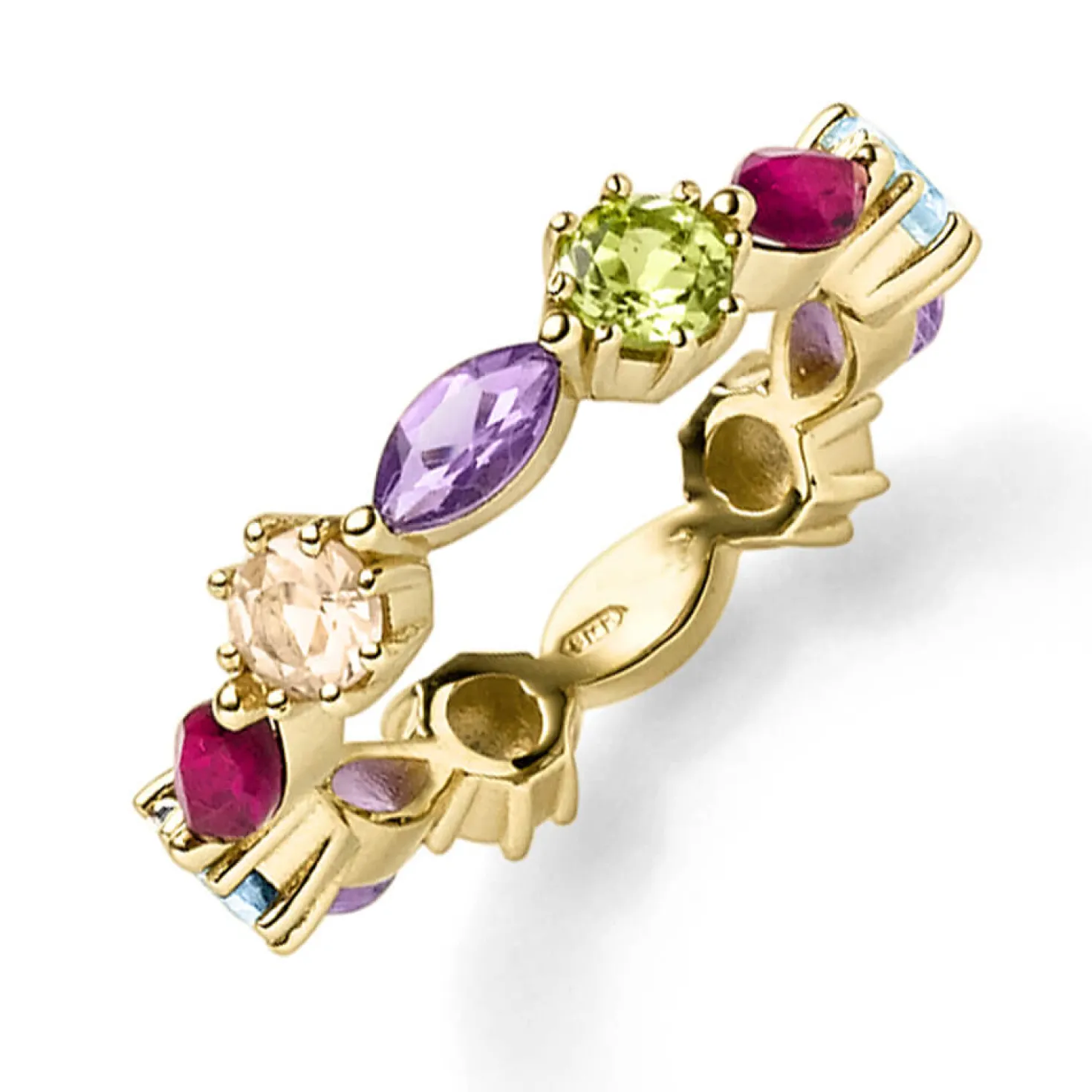 Multicolor Ring 585 Gold Gelbgold Farbsteine Blautopas Peridot Amethyst Quarz