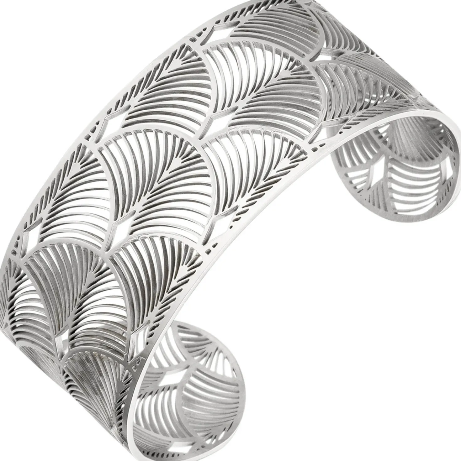 Offene Armspange Ginkgo Ginkoblatt Silhouetten Armband Armreif aus Edelstahl