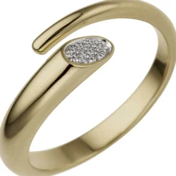 Offener Ring aus 585 Gold Gelbgold mit 10 Diamanten 0.035Ct Brillanten