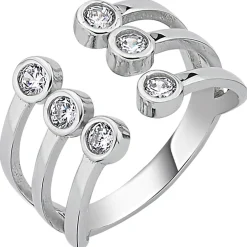 Offener Ring Damenring aus 925 Silber rhodiniert 6 Zirkonia breiter Fingerring