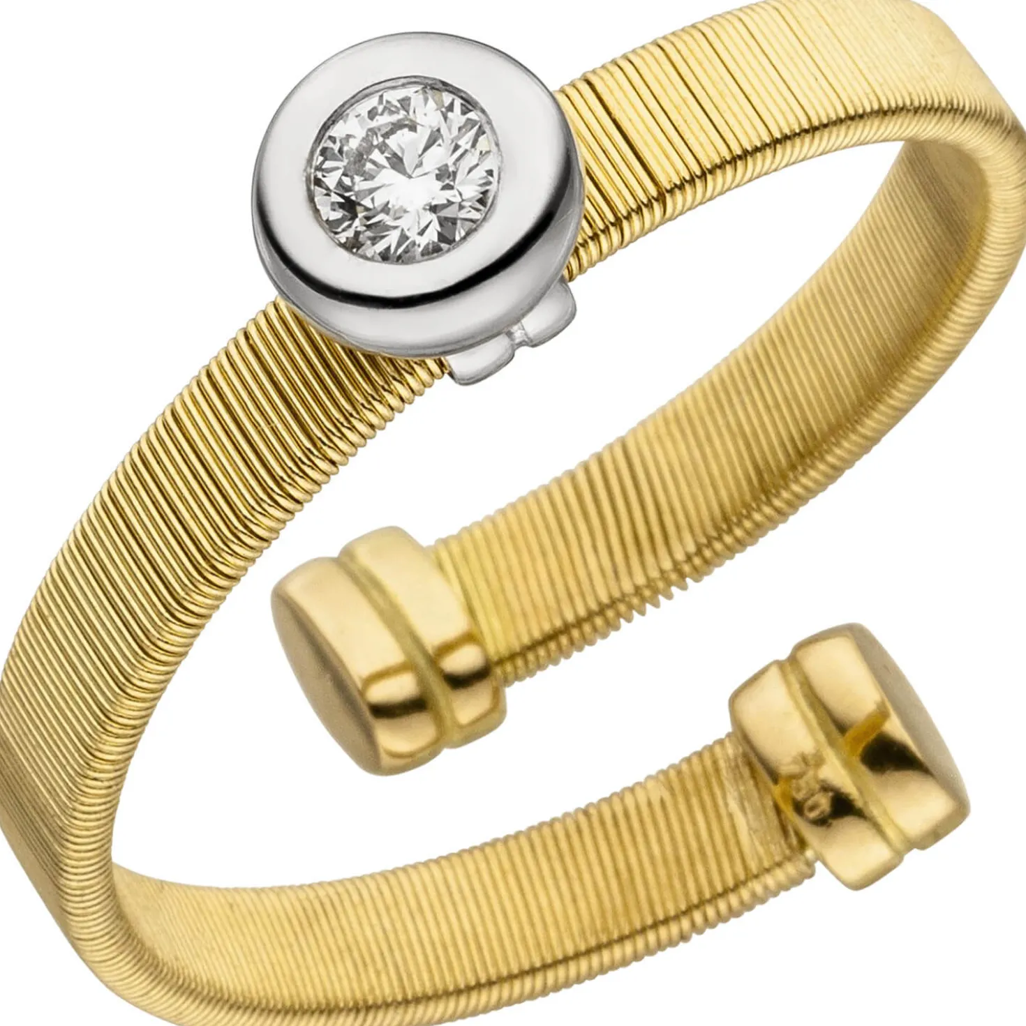 Offener Ring Damenring mit Diamant Brillant 0,10 Ct W/SI 750 Gold gelb/weiß