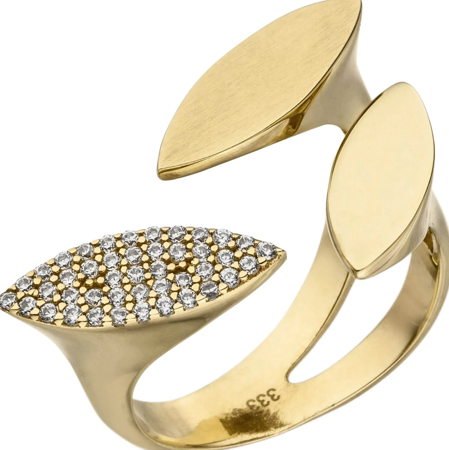 Offener Ring Damenring mit 40 Zirkonia weiß 333 Gold Gelbgold glänzend B: 21,7mm