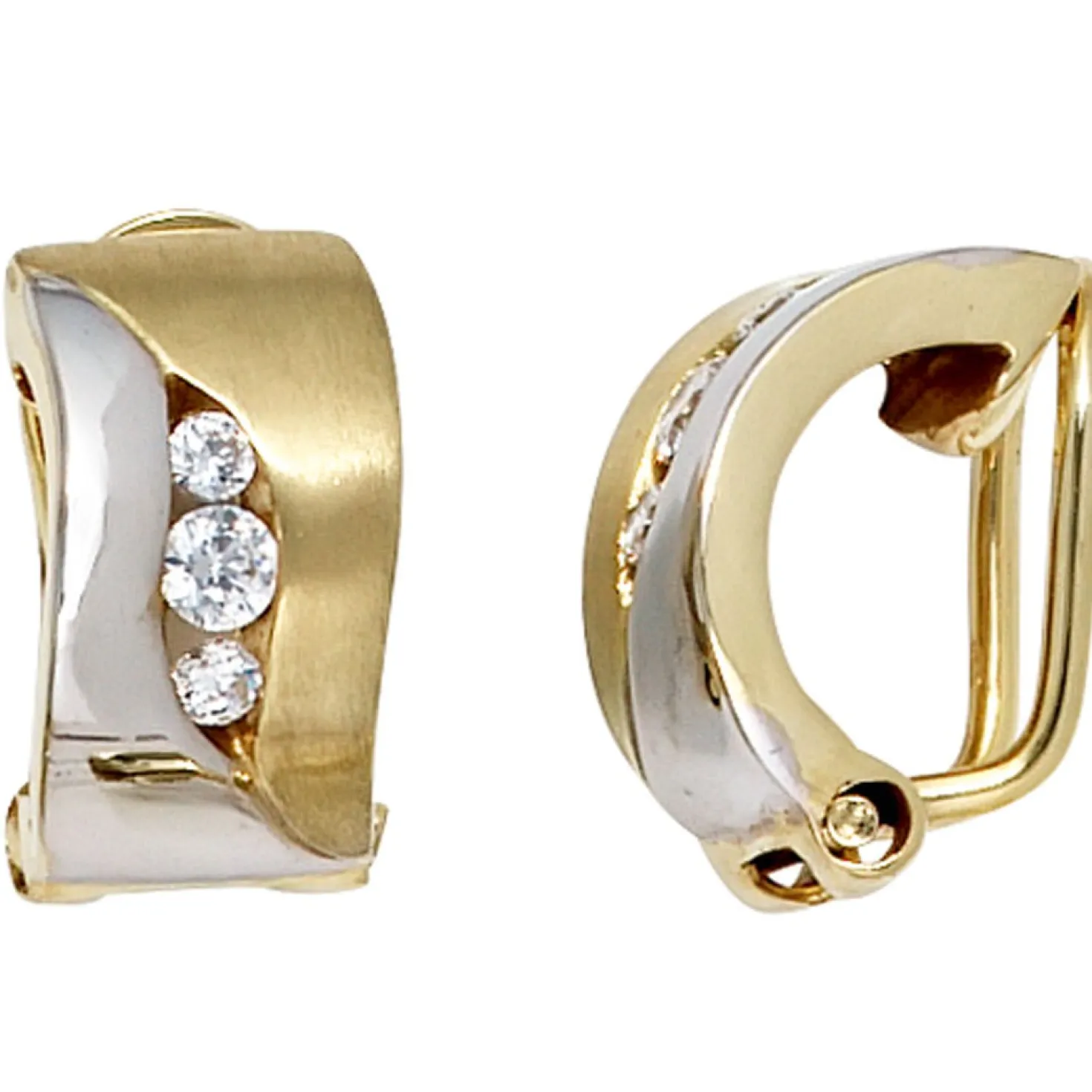 Ohrclips Ohrschmuck mit Zirkonia, 333 Gold Gelbgold teilrhodiniert