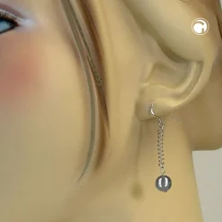 Ohrhaken Ohrhänger 45x8mm Ohrringe Kugel & Feder 925 Silber für Damen