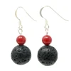 Ohrhänger aus Lava & Koralle schwarz-rot 925 Silber Ohrringe Ohrschmuck Ohrhaken