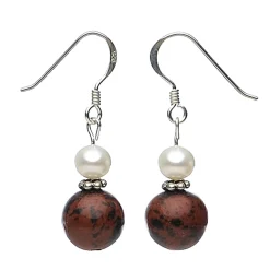Ohrhänger aus Mahagoni-Obsidian & Süßwasserperlen, 925 Silber, braun schwarz