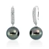 Ohrhänger aus 750 Weißgold 2 Tahiti-Perlen 11mm grün 92 Diamanten 0,36ct