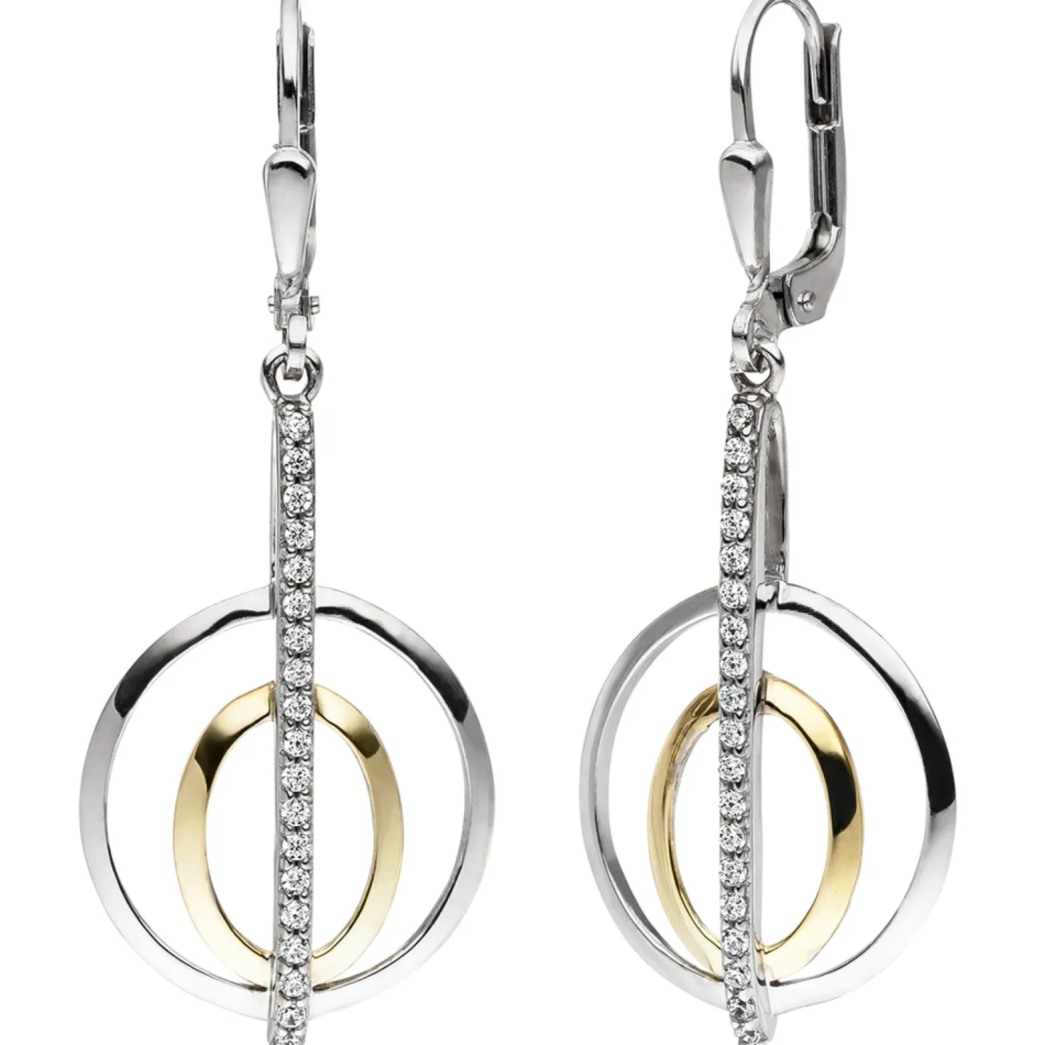 Ohrhänger Boutons Oval im Kreis Zirkonia 925 Silber Gelbgold vergoldet