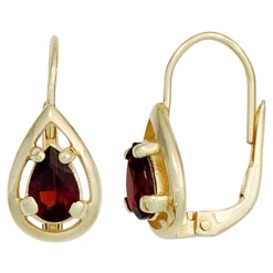 Ohrhänger Creolen 7,4x15,8mm mit Granat glatt rot Tropfen 333 Gold Gelbgold