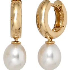 Ohrhänger Creolen 6,9x20,4mm Ohrringe Süßwasserperlen 585 Gelbgold creme weiß
