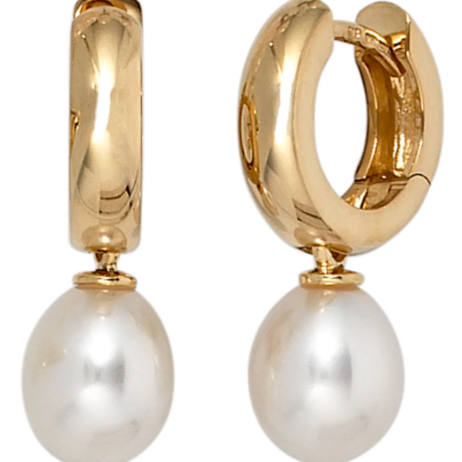 Ohrhänger Creolen 6,9x20,4mm Ohrringe Süßwasserperlen 585 Gelbgold creme weiß