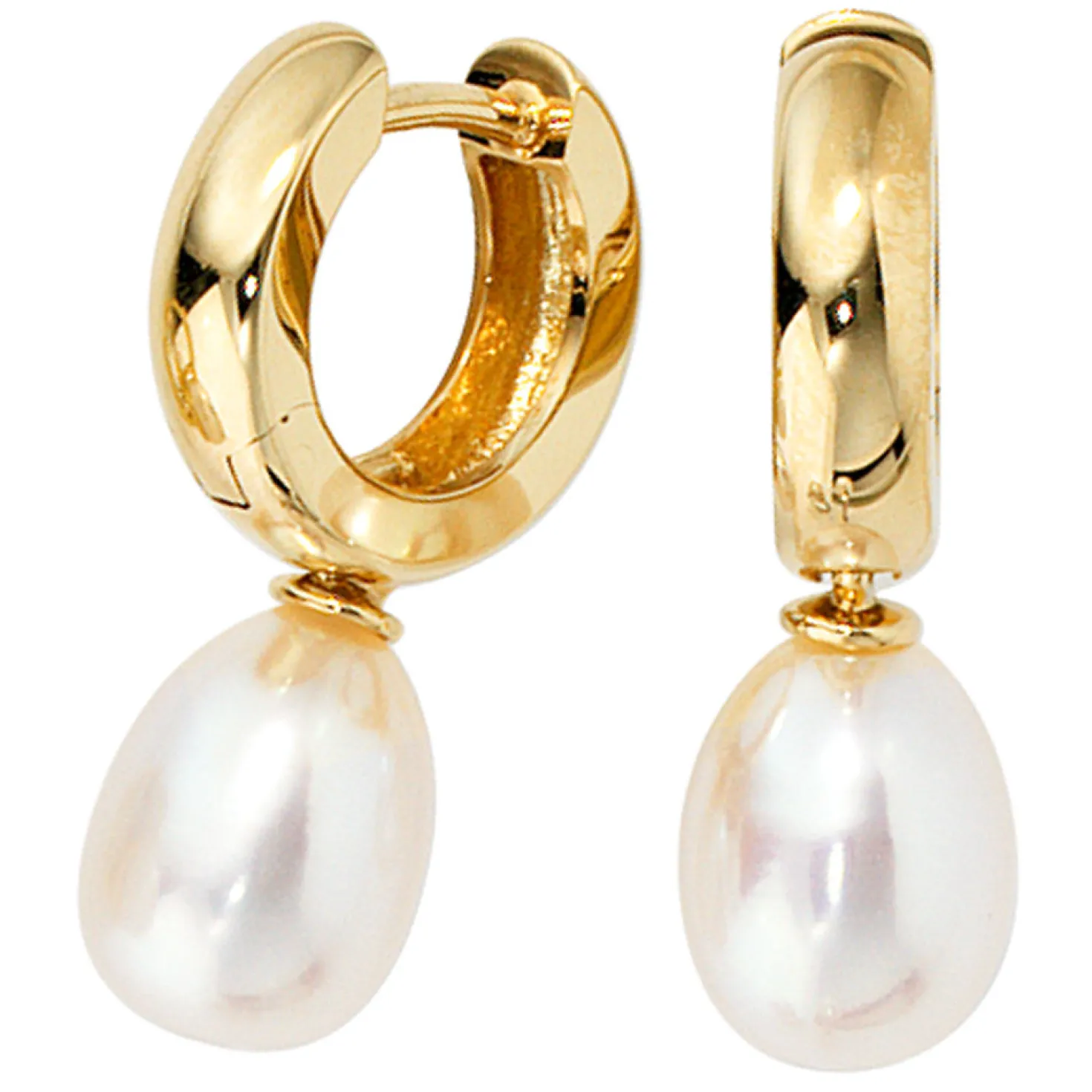 Ohrhänger Creolen 6,9x20,4mm Ohrringe Süßwasserperlen 585 Gelbgold creme weiß