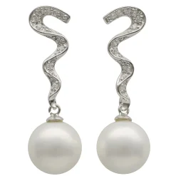 Ohrhänger mit Stecker Perlen Muschelkernperlen Zirkonia weiß 925 Silber Damen